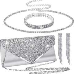 Delicate diamond choker necklace set with evening bag