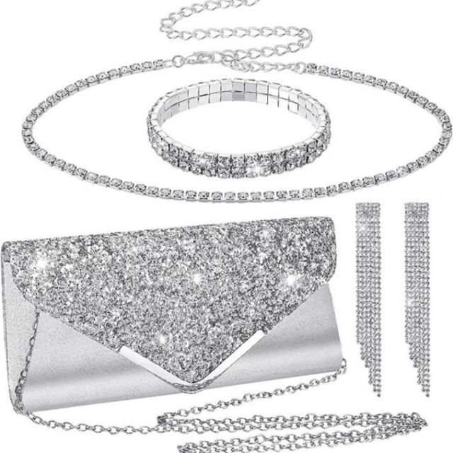 Delicate diamond choker necklace set with evening bag
