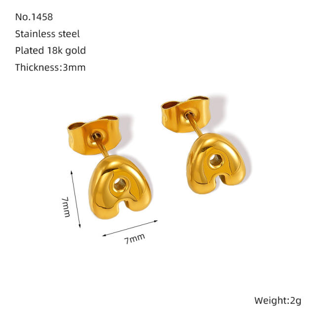 Chunky initial letter bubble letter stainless steel studs earrings