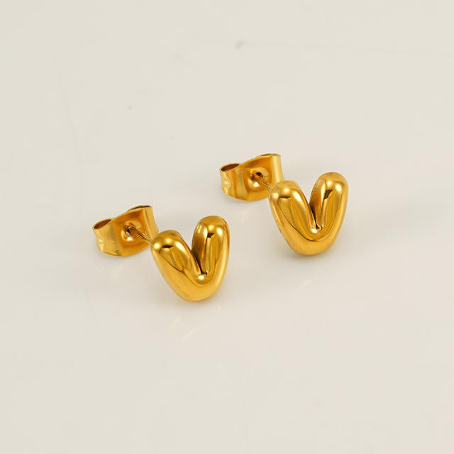 Chunky initial letter bubble letter stainless steel studs earrings