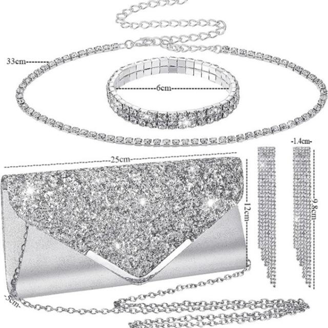 Delicate diamond choker necklace set with evening bag