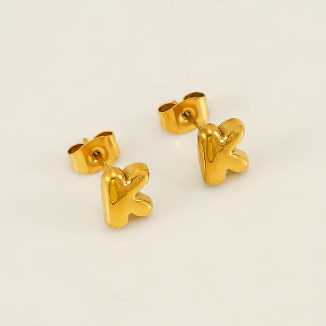 Chunky initial letter bubble letter stainless steel studs earrings