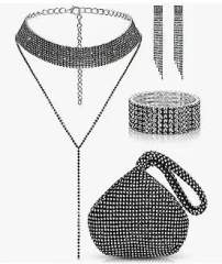 Delicate diamond choker necklace diamond evening bag set