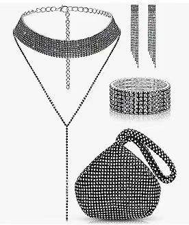 Delicate diamond choker necklace diamond evening bag set