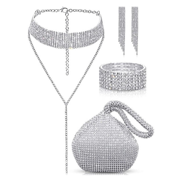 Delicate diamond choker necklace diamond evening bag set