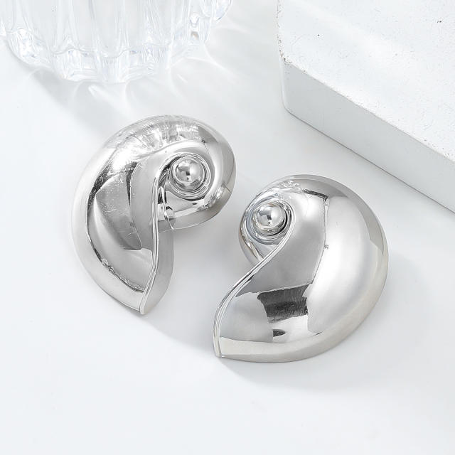 Summer ocean series conch shape metal chunky earrings