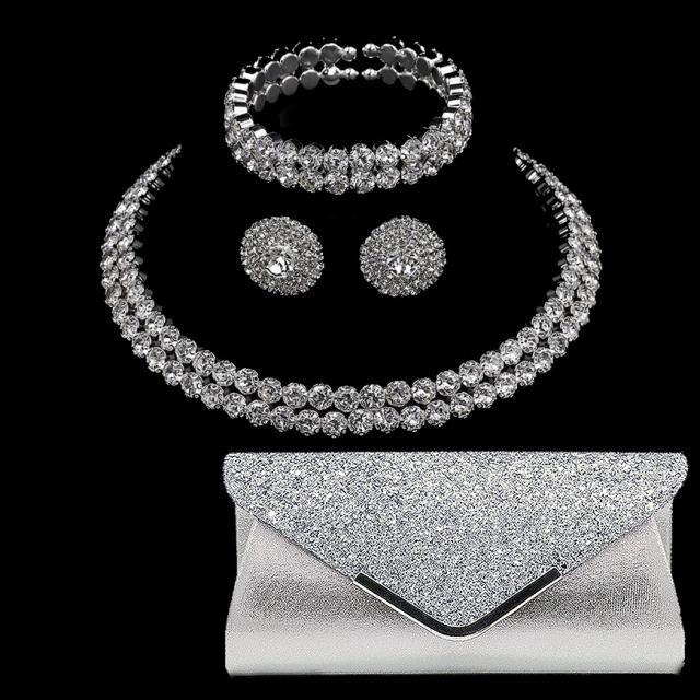 Delicate diamond choker jewelry set with evening bag