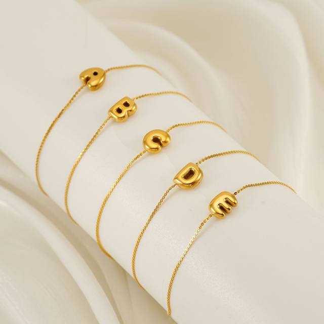Popular initial letter bubble letter stainless steel bracelet