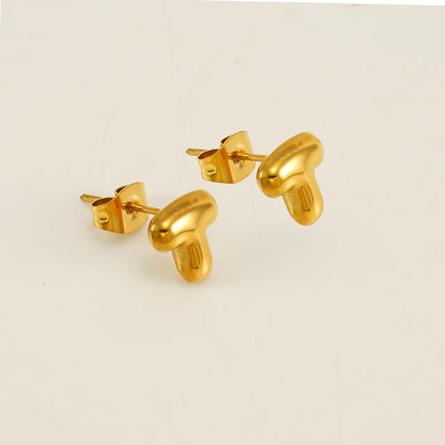 Chunky initial letter bubble letter stainless steel studs earrings