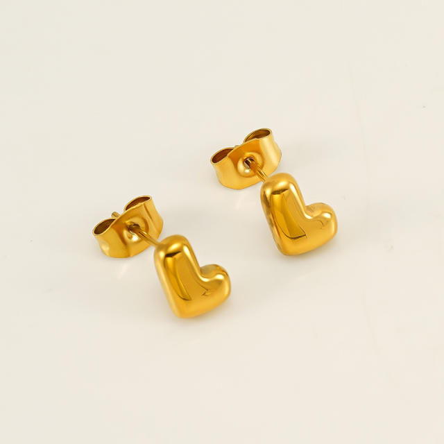 Chunky initial letter bubble letter stainless steel studs earrings