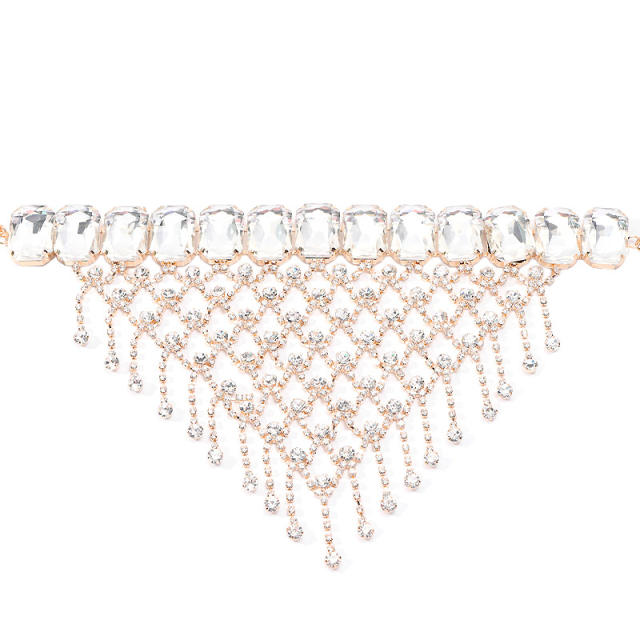 Delicate glass crystal rhinestone setting prom choker necklace