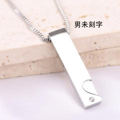 Chic bar pendant stainless steel couple necklace engrave letter necklace