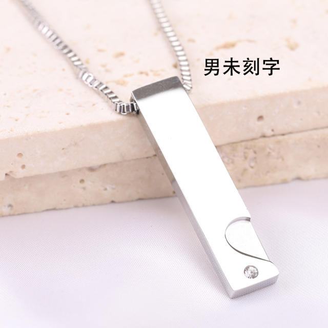 Chic bar pendant stainless steel couple necklace engrave letter necklace