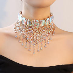 Delicate glass crystal rhinestone setting prom choker necklace