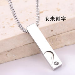 Chic bar pendant stainless steel couple necklace engrave letter necklace