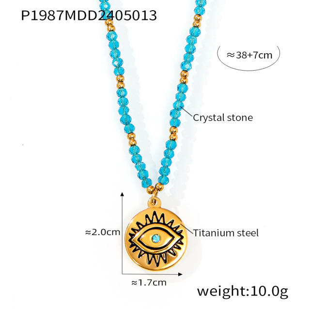 Summer colorful crystal bed evil eye coin butterlfy charm stainless steel necklace