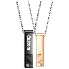 Chic bar pendant stainless steel couple necklace engrave letter necklace