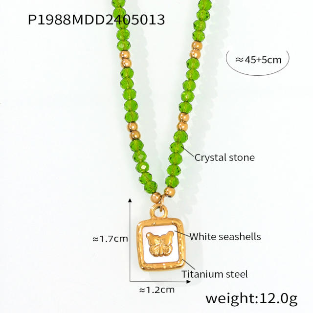 Summer colorful crystal bed evil eye coin butterlfy charm stainless steel necklace