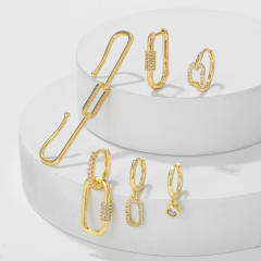 Creative easy match geometric paperclip gold plated copper huggie earrings set