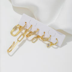Creative easy match geometric paperclip gold plated copper huggie earrings set