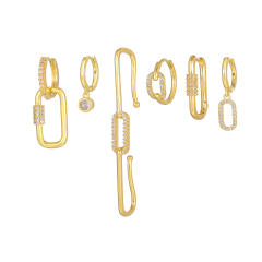 Creative easy match geometric paperclip gold plated copper huggie earrings set