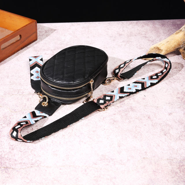 Boho plaid pattern PU leather women sling bag