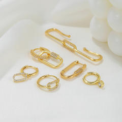 Creative easy match geometric paperclip gold plated copper huggie earrings set