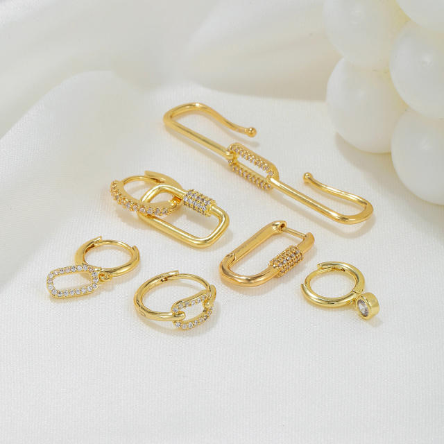 Creative easy match geometric paperclip gold plated copper huggie earrings set