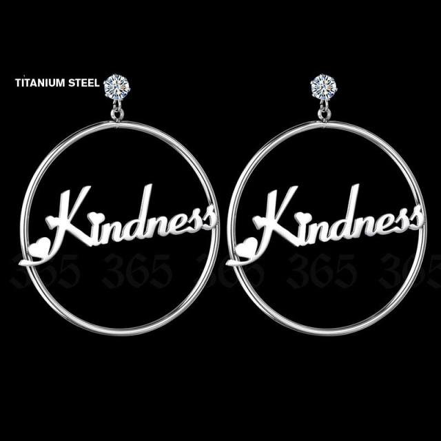 Custome name big circle rhinestone stainless steel earrings