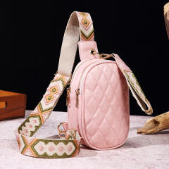 Boho plaid pattern PU leather women sling bag