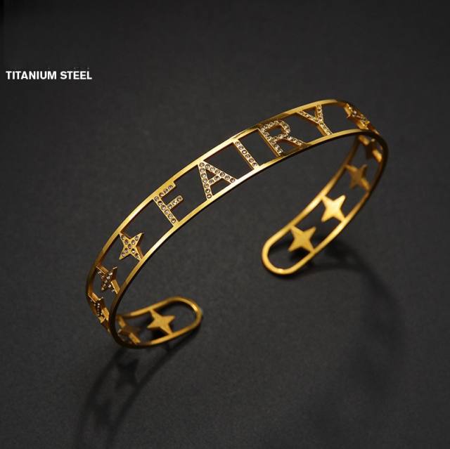 Hot sale hollow custom name stainless steel cuff bangle