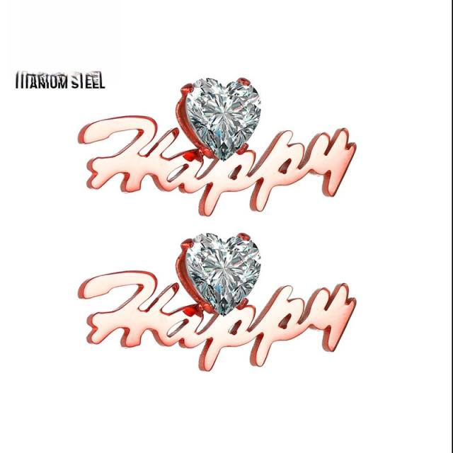 Elegant heart cubic zircon custom name stainless steel earrings