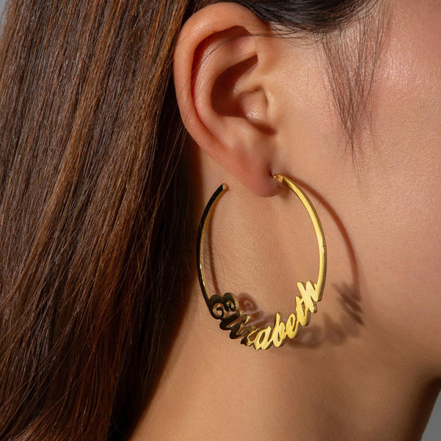Concise custom name big hoop stainless steel earrings