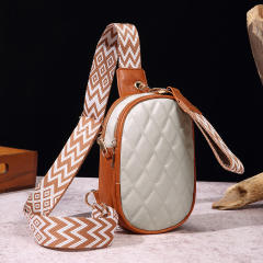 Boho plaid pattern PU leather women sling bag