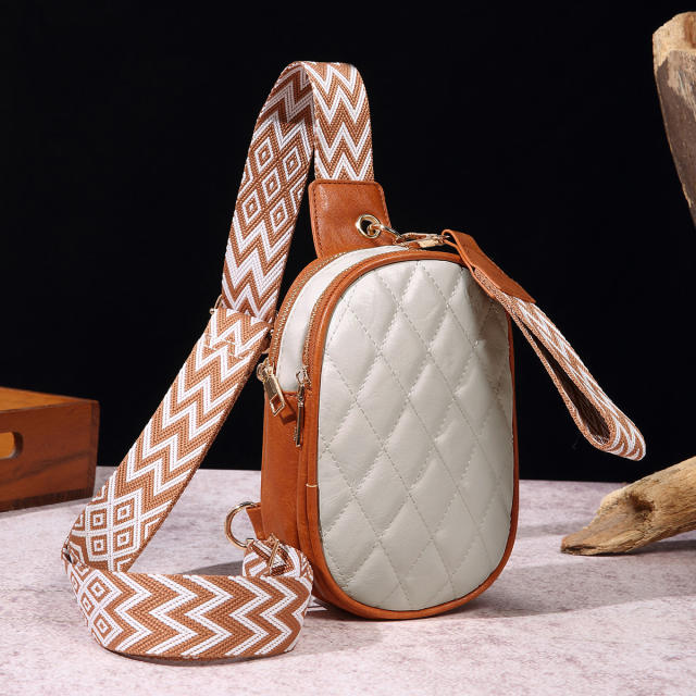 Boho plaid pattern PU leather women sling bag