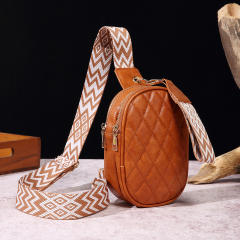 Boho plaid pattern PU leather women sling bag