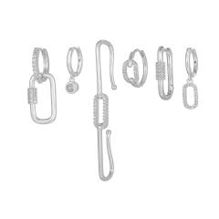 Creative easy match geometric paperclip gold plated copper huggie earrings set