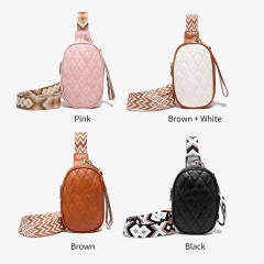 Boho plaid pattern PU leather women sling bag