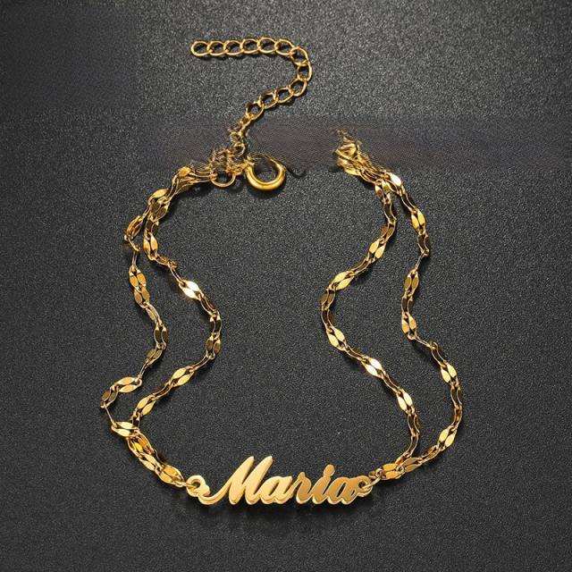 Popular custom name two layer chain stainless steel bracelet