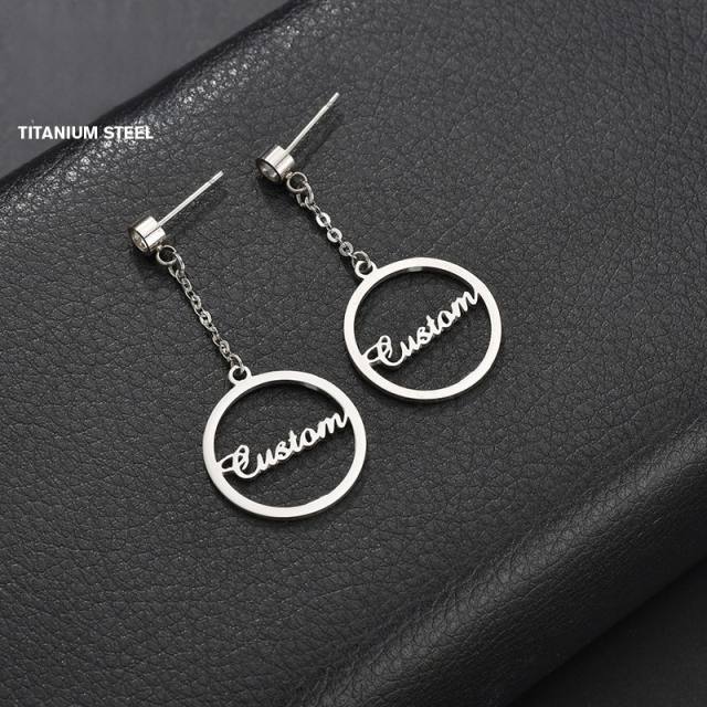 Custome name big circle rhinestone stainless steel earrings