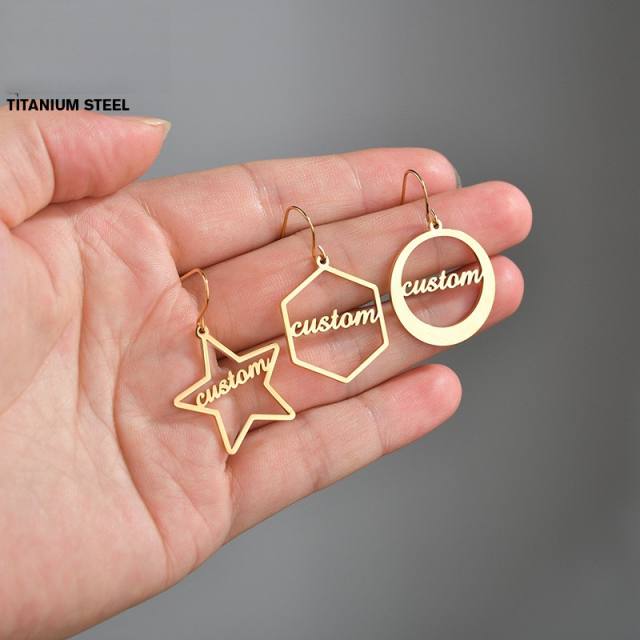 Custom name geometric shape stainless steel earrings