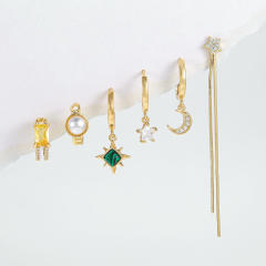 925 needle elegant rhinestone gold plated copper huggie earrings