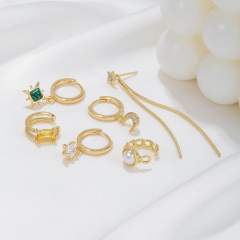 925 needle elegant rhinestone gold plated copper huggie earrings