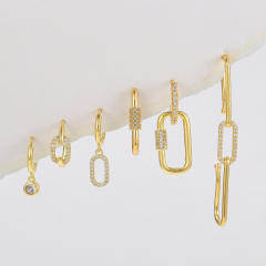 Creative easy match geometric paperclip gold plated copper huggie earrings set