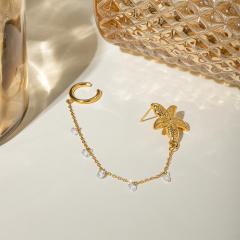 18KG stainless steel starfish pearl chain ear cuff earrings