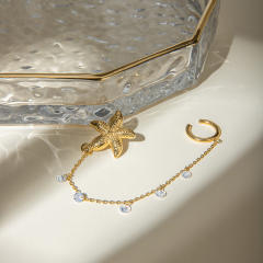 18KG stainless steel starfish pearl chain ear cuff earrings
