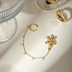 18KG stainless steel starfish pearl chain ear cuff earrings