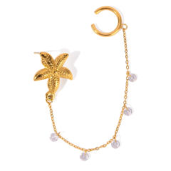 18KG stainless steel starfish pearl chain ear cuff earrings