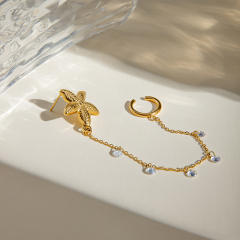 18KG stainless steel starfish pearl chain ear cuff earrings