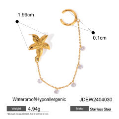18KG stainless steel starfish pearl chain ear cuff earrings